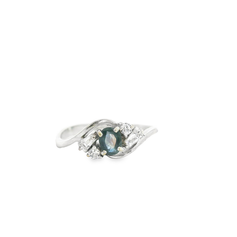 Sterling Silver Sapphire & CZ Ring