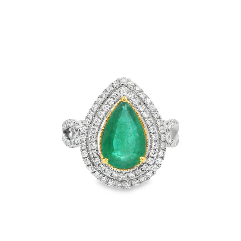 Platinum & 14K YG Emerald & Diamond Ring