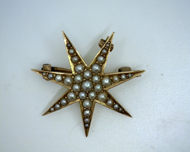 14K YG Seed Pearl Star Pin
