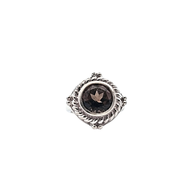 SS Smoky Quartz Ring Size 6