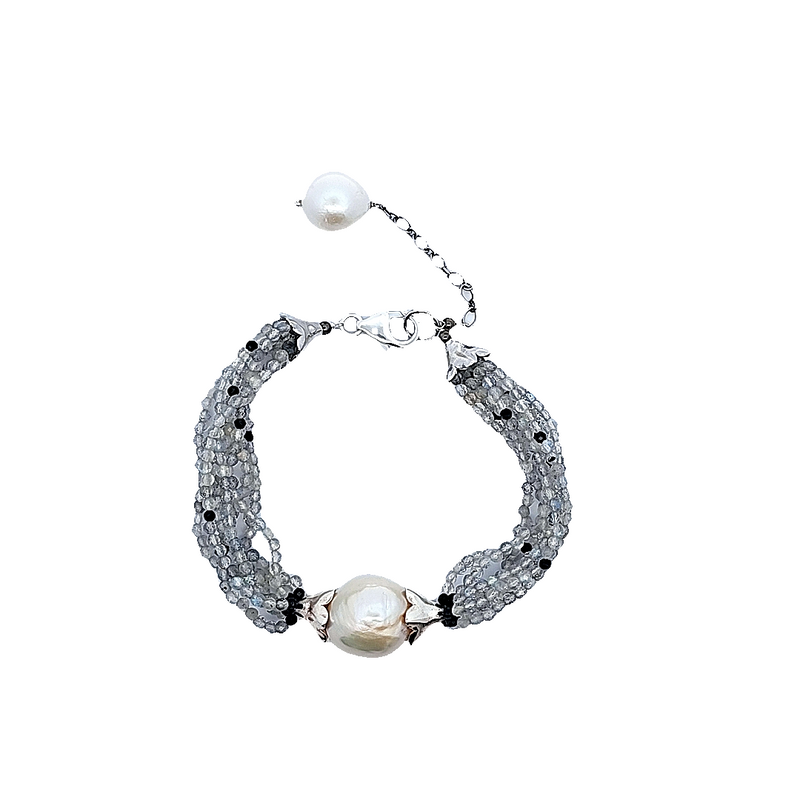 Sterling Silver Labradorite & Pearl Bracelet