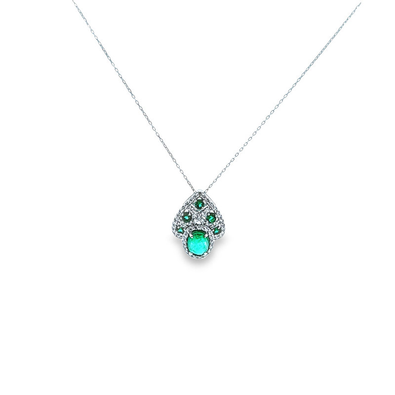 18K WG Emerald & Diamond Pendant