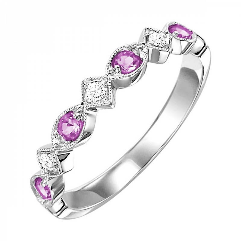 10K WG Pink Sapphire & Diamond Stackable Band