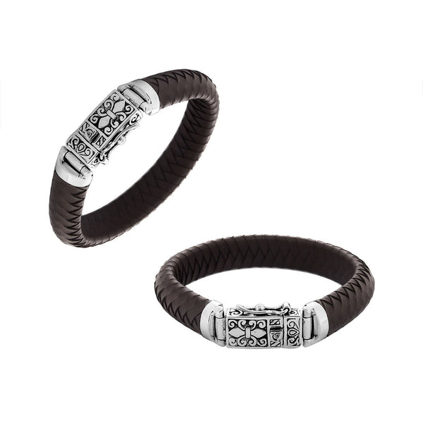Sterling Silver Bracelet With Brown Leather