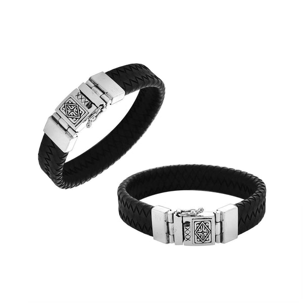 Sterling Silver Bracelet With Black Leather