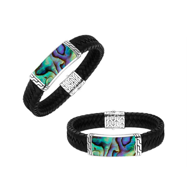 Black Leather & Abalone Shell Bracelet