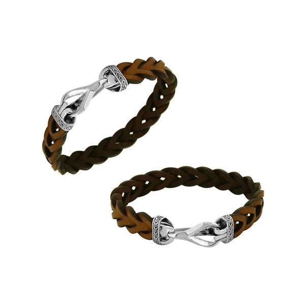 Sterling Silver Bracelet With Brown Leather