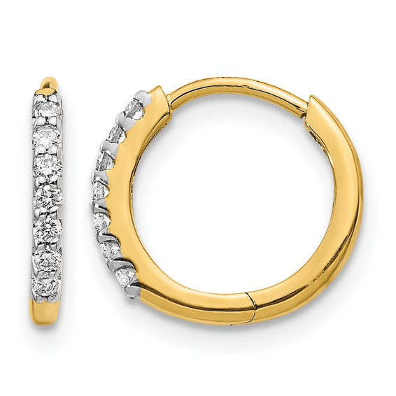 14K YG Diamond Hinged Hoop Earrings