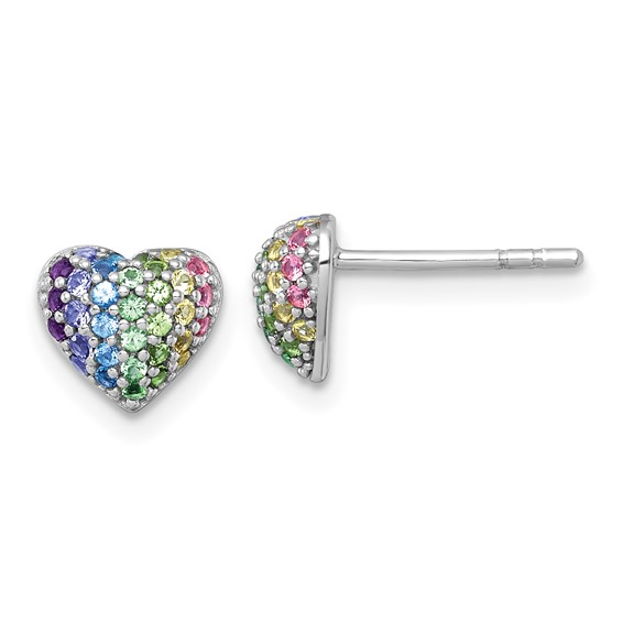 Sterling Silver Rainbow Heart Earrings