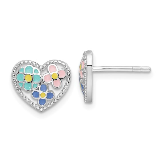 Sterling Silver Floral Heart Earrings