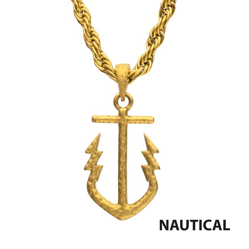 14Kt Gold IP Neptune-Inspired Compact Anchor Pendant