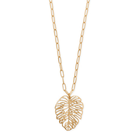Gold Tone Palm Leaf Fashion Necklace