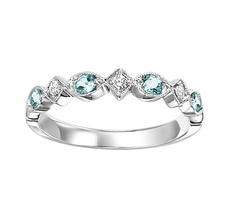 10K WG AQUAMARINE & DIAMOND BAND
