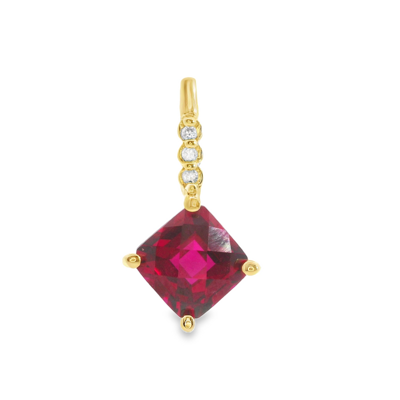 14K YG Lab Grown Ruby & Diamond Pendant