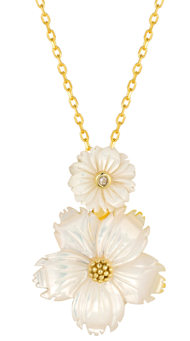 Gold Mother of Pearl Flower Necklace