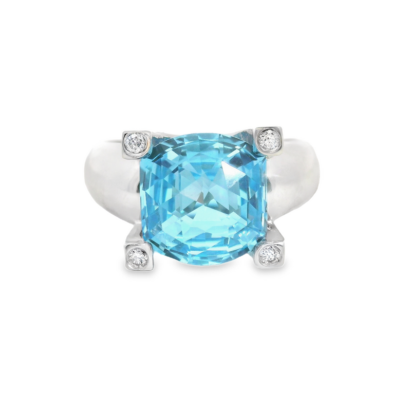 14K WG Blue Topaz & Diamond Ring