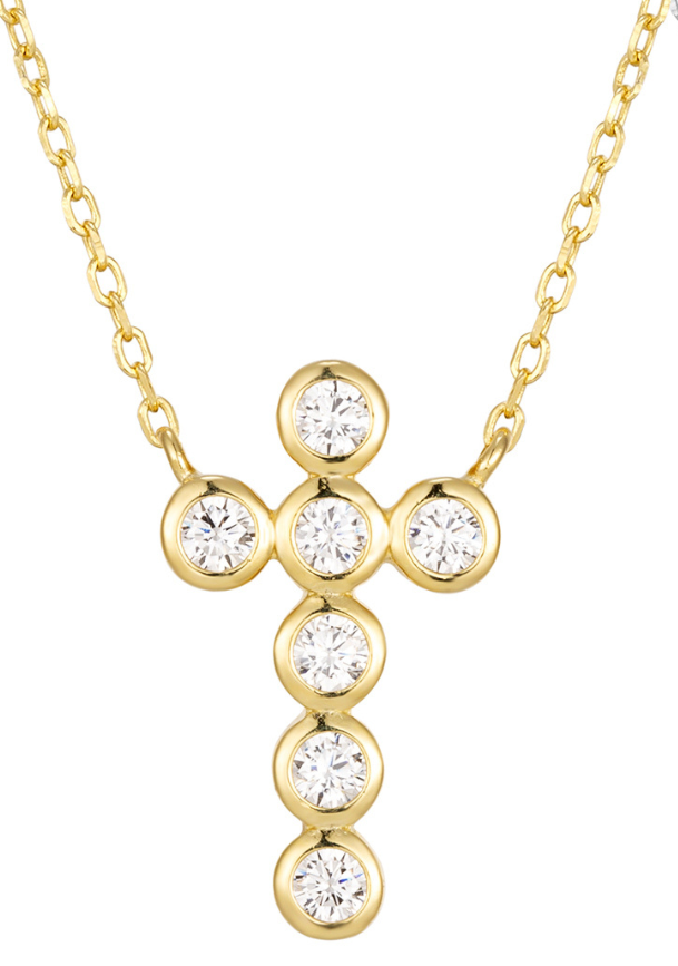 Gold Plated CZ Cross Necklace 16-18