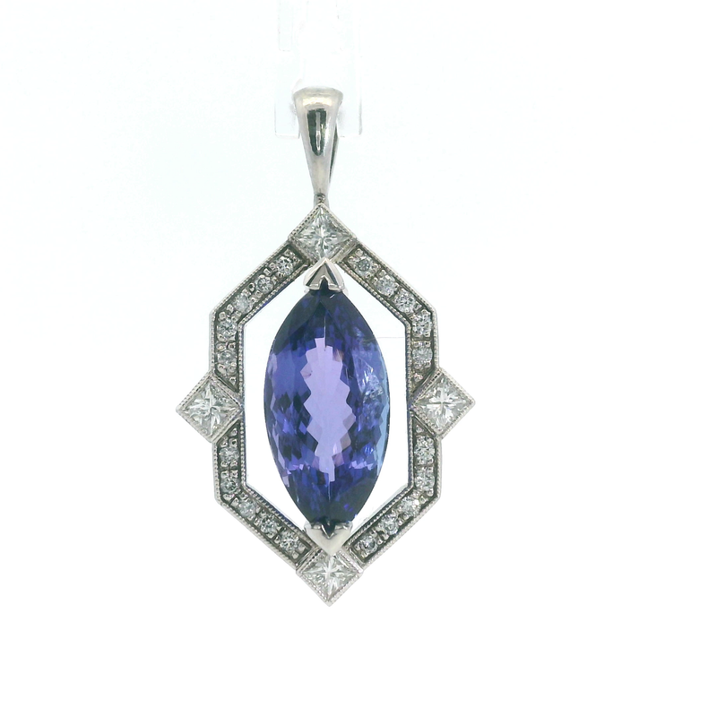 14K WG Custom Tanzanite & Diamond Pendant