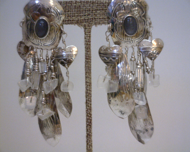 SS MOONSTONE/QUARTZ EARRINGS