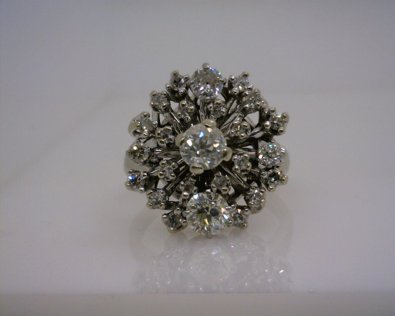 14K WG VINTAGE DIAMOND CLUSTER RING 1.88 CT TW