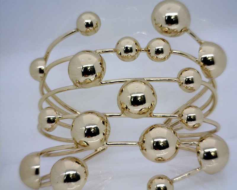 18K YG Plate Wide Multi Row Beaded Cuff Bracelet 3