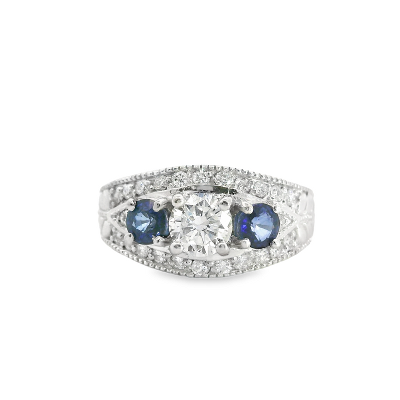 14K WG SAPPHIRE & DIAMOND ENGAGEMENT RING