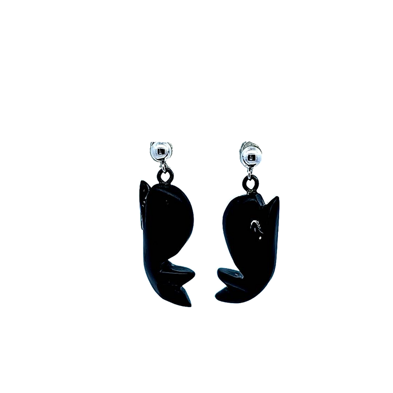 Sterling Silver Black Coral Whale Earrings