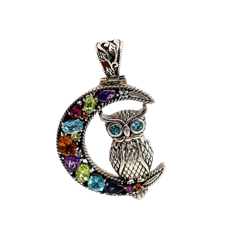 Samuel Benham Sterling Silver Owl Gemstone Pendant