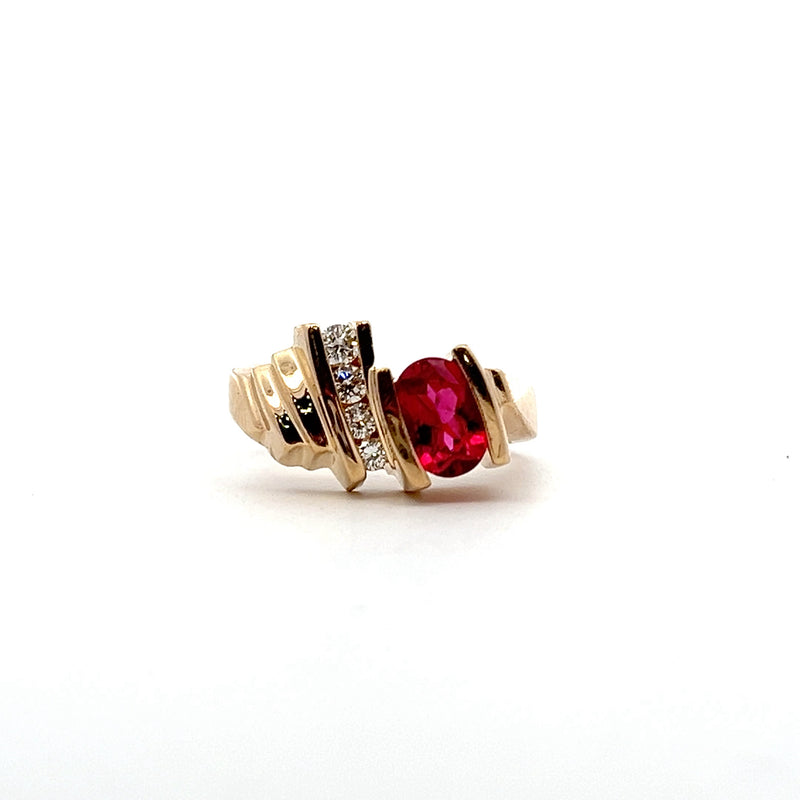14K YG Pink Tourmaline & Diamond Ring