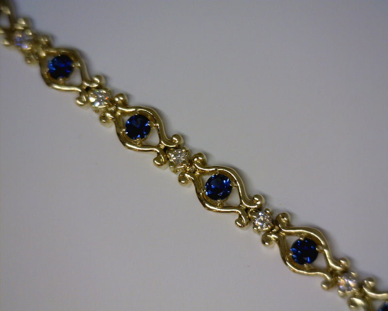 14K YELLOW GOLD SAPPHIRE & DIA