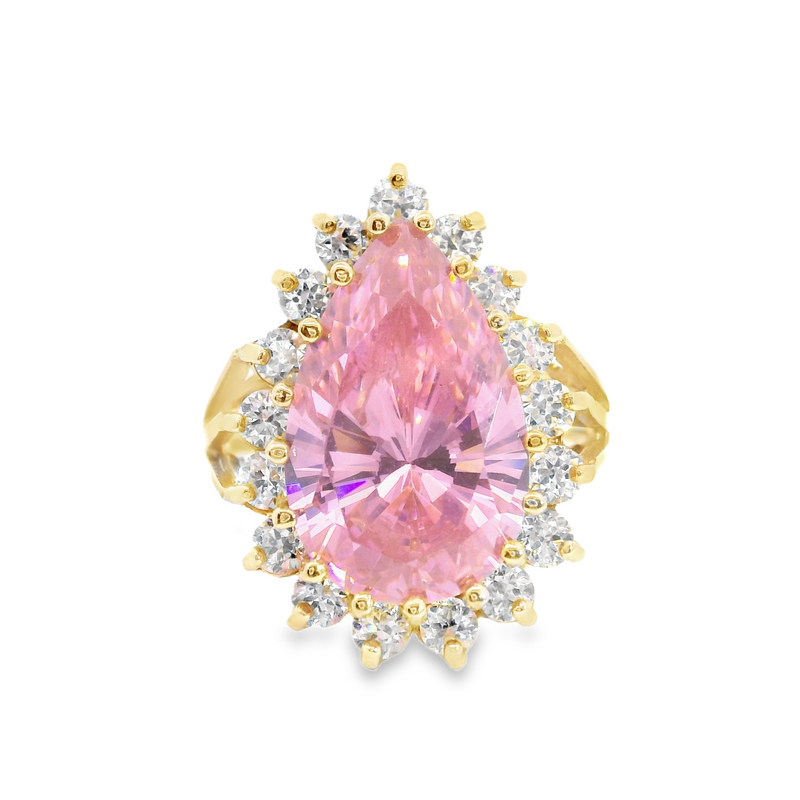 14K YG Pink CZ & White Sapphire Ring