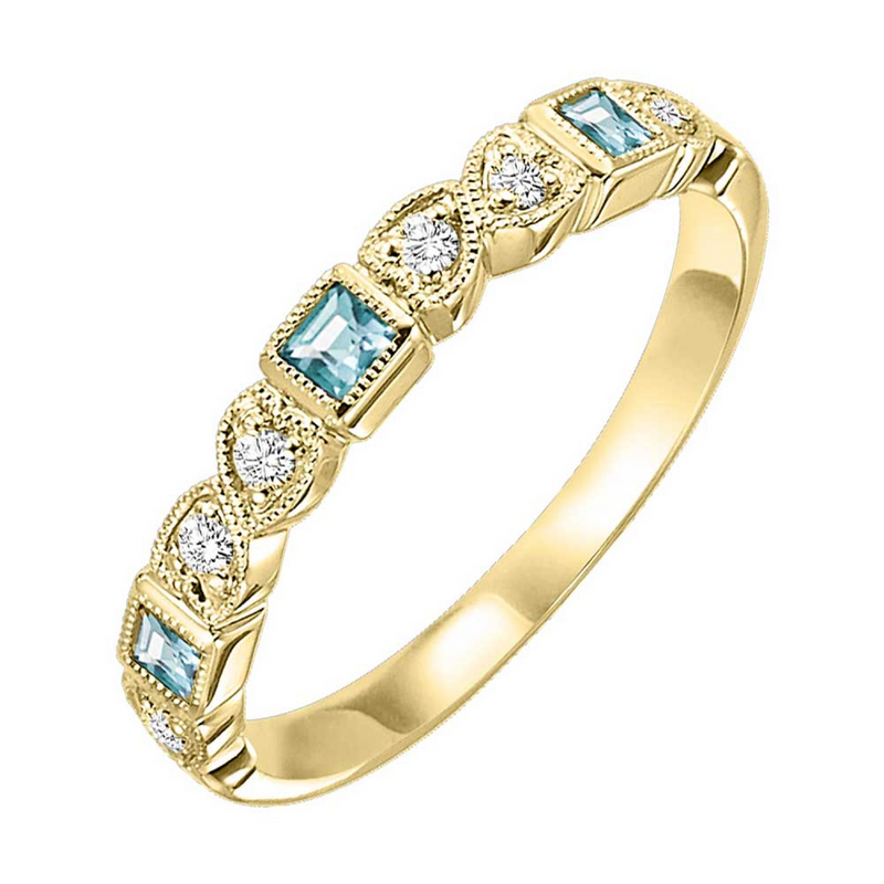10K YG BLUE TOPAZ & DIAMOND RING