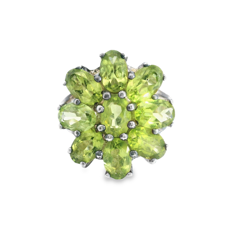 Sterling Silver Peridot Cluster Ring Size 5