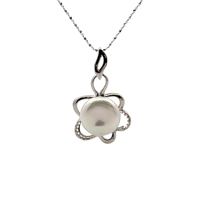 Sterling Silver Flower Pearl Necklace