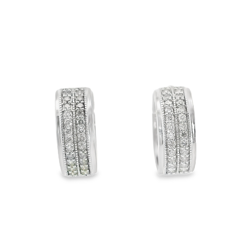 Sterling Silver Diamond Huggie Hoop Earrings