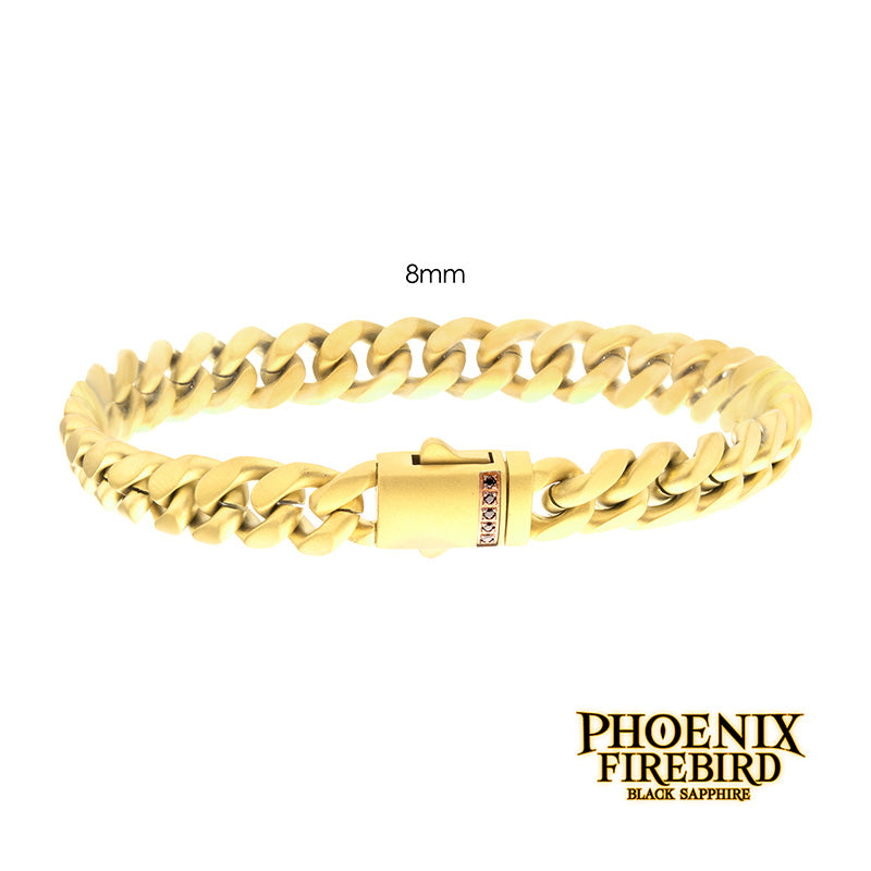 8mm 18Kt Gold IP Steel Matte Finish Miami Cuban Chain Bracelet