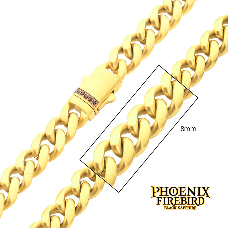 8mm 18Kt Gold IP Steel Matte Finish Miami Cuban Chain Necklace