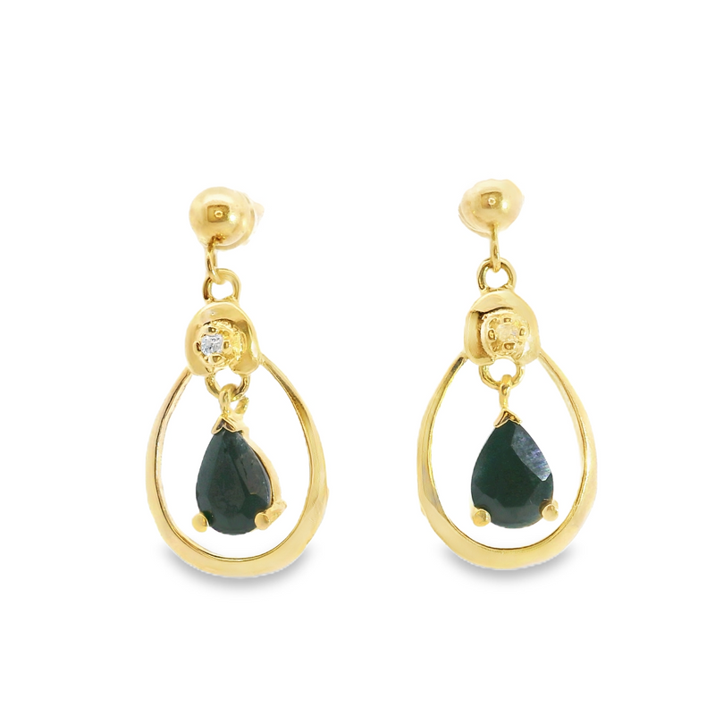 14K YG Sapphire & Diamond Drop Earring