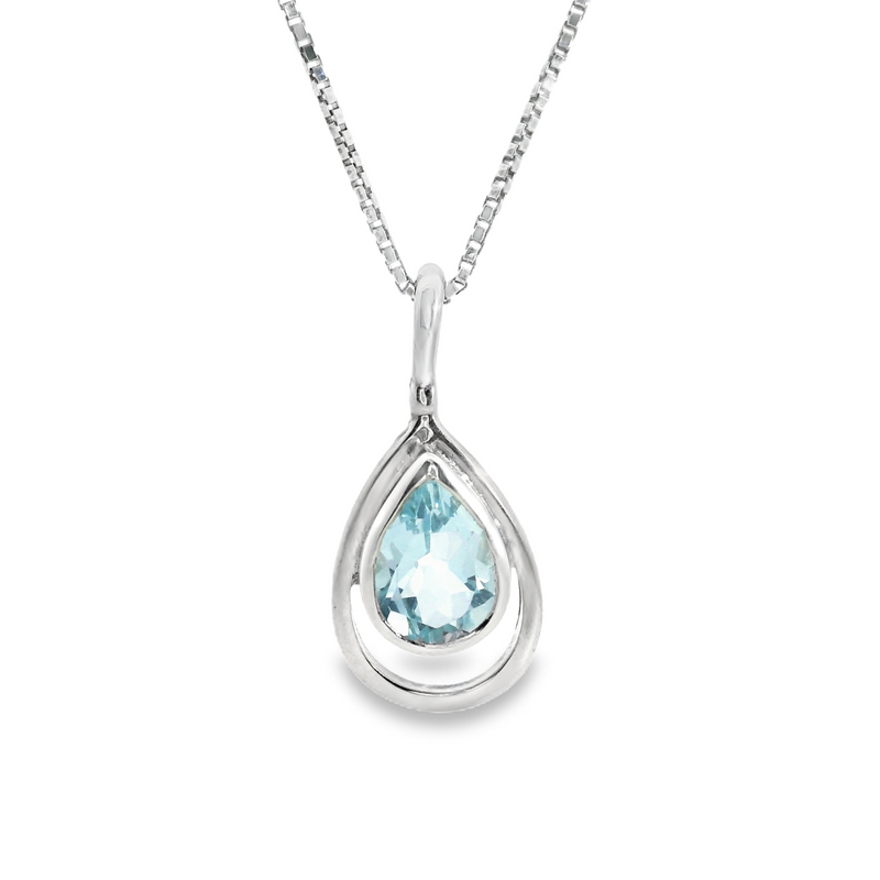 Sterling Sliver Blue Topaz Pendant with 16