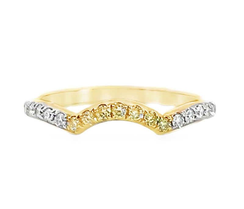 14K YG Curved White & Yellow Diamond Band