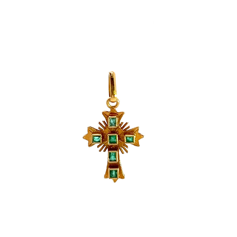 22K YG Emerald Cross