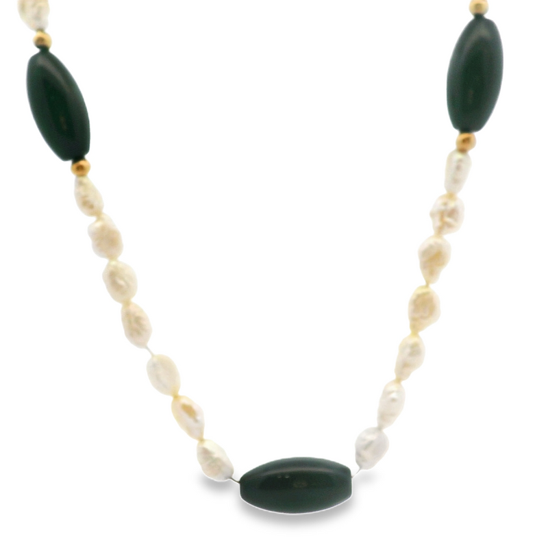 Keshi Pearl & Onyx Necklace with 14K YG Clasp 20