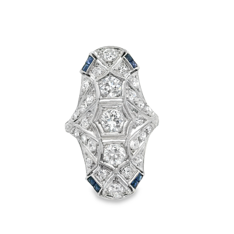 Vintage Platinum Sapphire & Diamond Ring