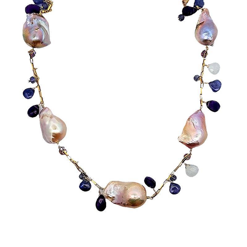 Multi Gemstone Yellow Gold Plated Necklace