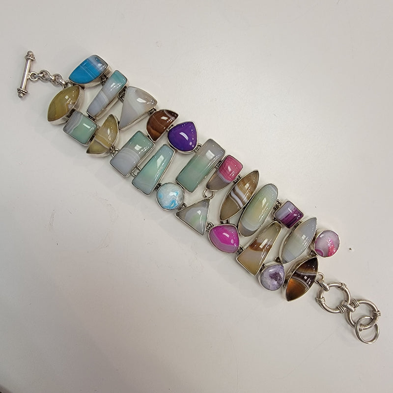 Sterling Silver Multi Colored Agate Bracelet