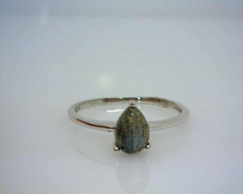 Sterling Silver Pear Shape Labradorite Solitaire Stack Ring Size 10