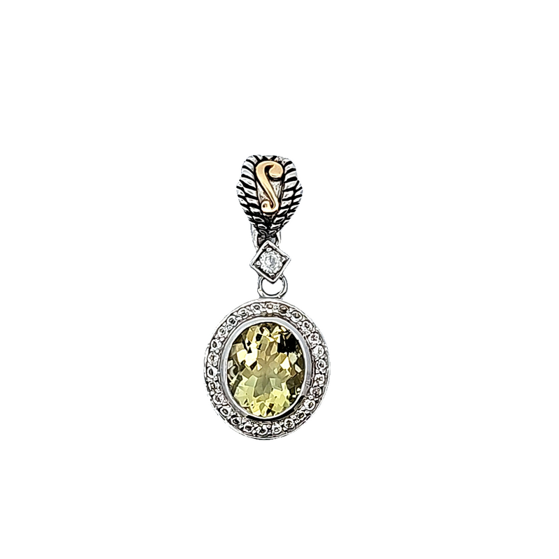 Sterling Silver & 18K YG Lemon Quartz & White Topaz Pendant