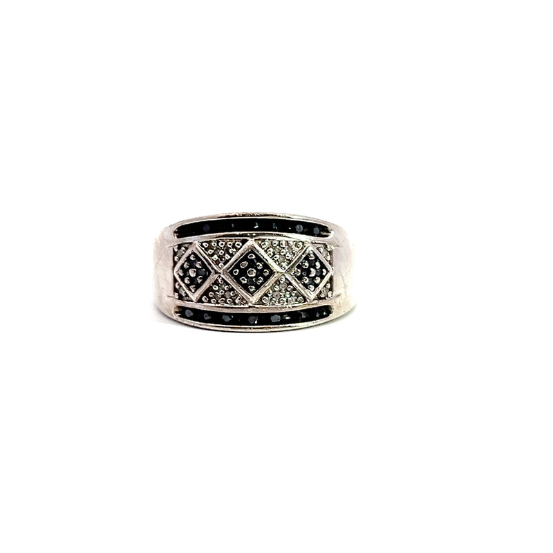 Sterling Silver Black & White Diamond Ring