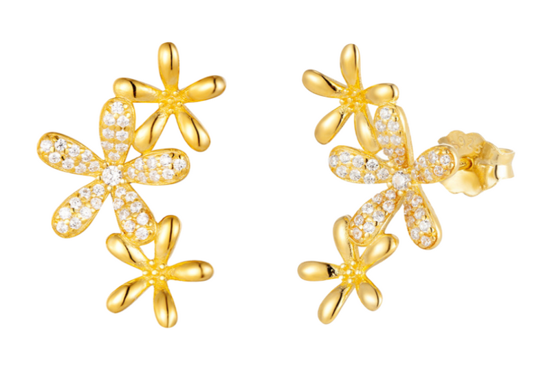 Gold Plated Sterling Silver CZ Stud Earrings