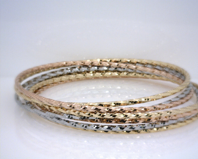7 Bangle Bracelet Set, Gold Overlay over Brass
